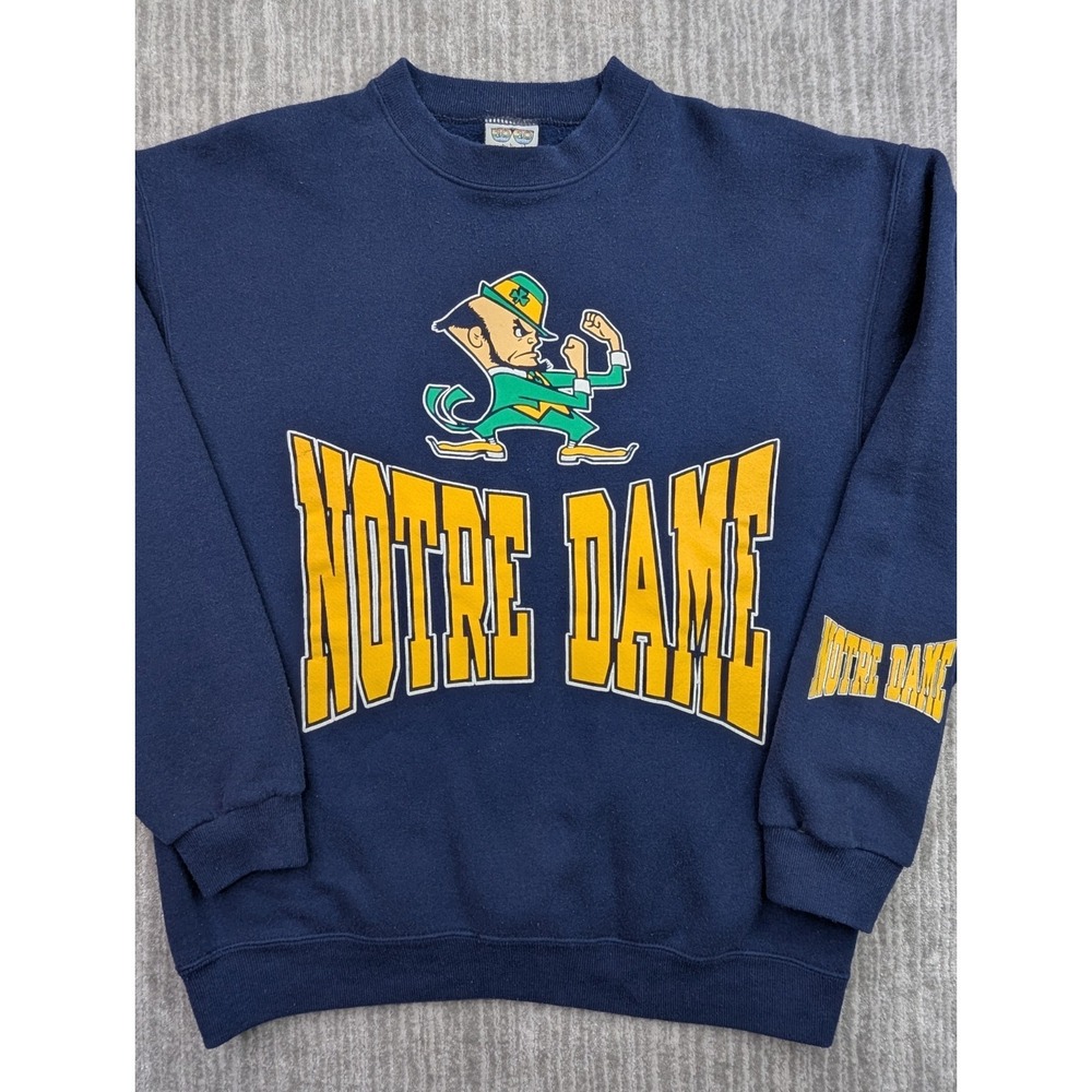 Vintage 20/20 Sport Notre Dame Fighting Irish Crewneck Sweatshirt Navy Large USA